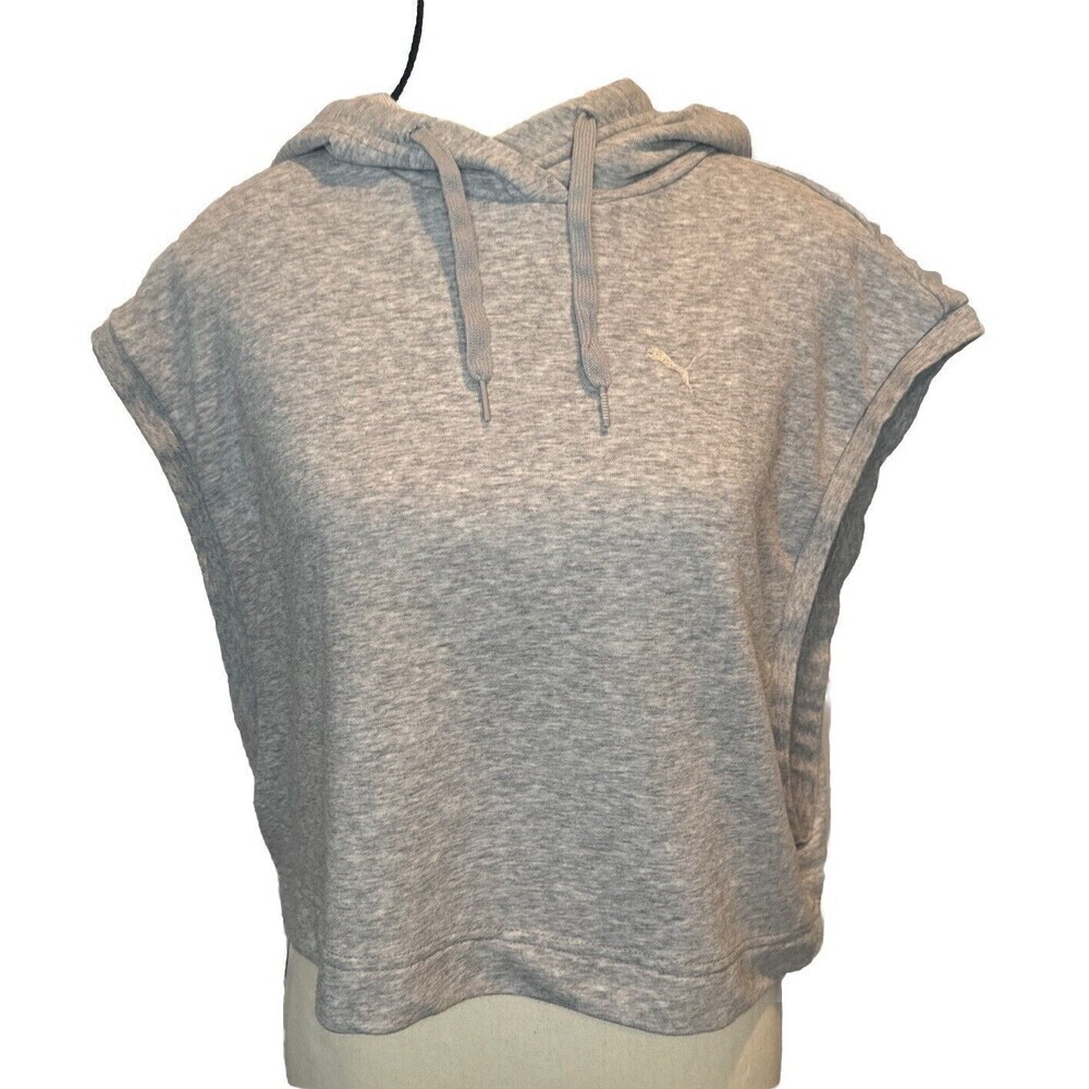 Puma Hoodie Cropped GRAY Sweatshirt Sleeveless Pullover Training Logo Women Med‎